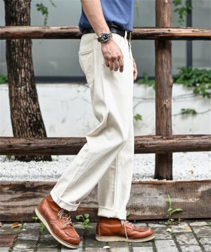 Men’S Vintage Slim Fit Straight Selvedge Denim Full Length Jeans Zipper Fly High Waist Midweight Wash Daily Wear Rivet4