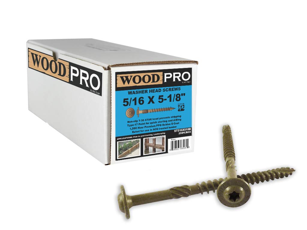 WoodPro Fasteners ST516X518B - Tornillos de cabeza redonda para madera exterior, 5/16 pulgadas por 5-1/8 pulgadas de longitud, paquete de 250