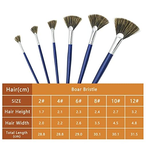 Pinceles Abanico Cerdas de Jabalí para Pintura Oleo/Acrilica/Acuarela  Profesional, LEA-SHALL Pincel Ventilador Acrilico con Mango Largo de Madera 