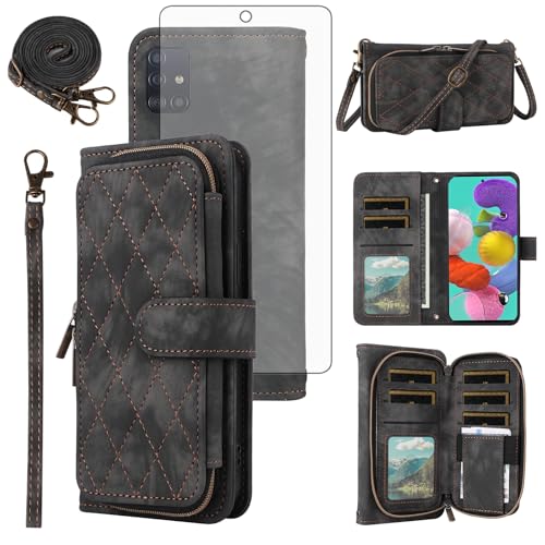 Protection Samsung Galaxy A51 4G anti-choc avec verre trempé et étui zippé contre les chutes