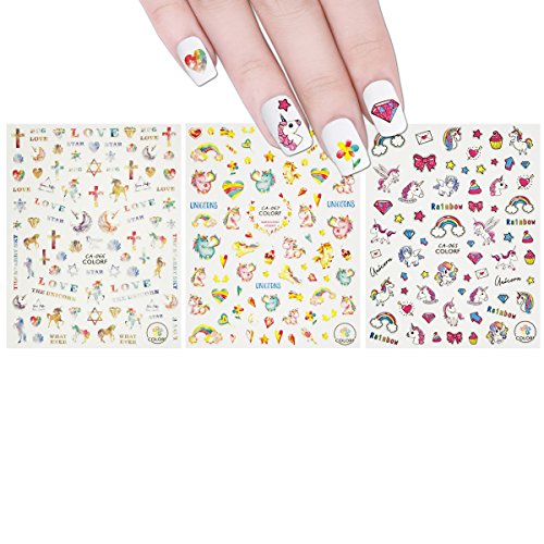 Allydrew 3 Sheets Dreamy Unicorns Nail Stickers Nail Art #TOP29