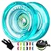 MAGICYOYO K2 Crystal Professional Finger Spin Yoyo, Responsive Yoyo for Kids 8-12 & Beginners, Durable PC Plastic Yo-yo, Includes 12 Yo yo Strings, Glove & Bag (Crystal Green)