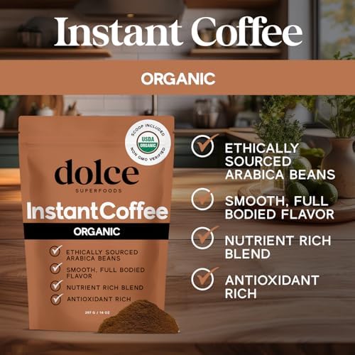 Miniatura 4 de Dolce Superfoods Café instantáneo orgánico - Certificado USDA, sabor audaz y suave, 14 onzas aptas para viajes, sin aditivos, sin OMG