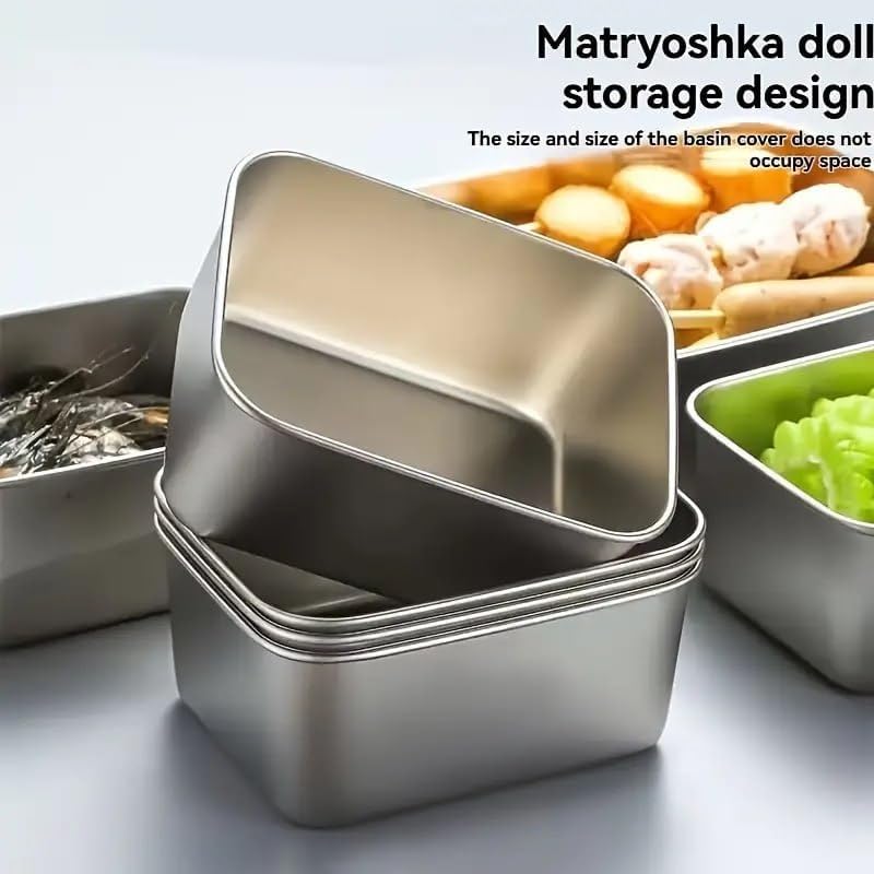 Image of Stainless Steel Food Storage Containers with Transparent Lids, 500 ml Each, Pack of 5 Stackable Kitchen Storage Boxes Leak-Resistant Containers for Lunch, Snacks, Fruits, Dry Foods & Meal Storage