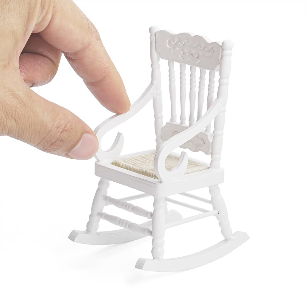 Odoria 1/12 Scale Dolls House Miniature Rocking Chair Dollhouse Furniture Accessories, White — image 1