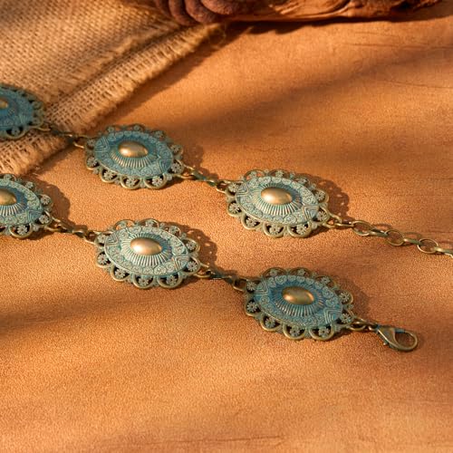 XZQTIVE Women Boho Chain Belts For Dresses Jeans Western Cowgirl Waist Links Belt Adjustable Metal Concho Belt