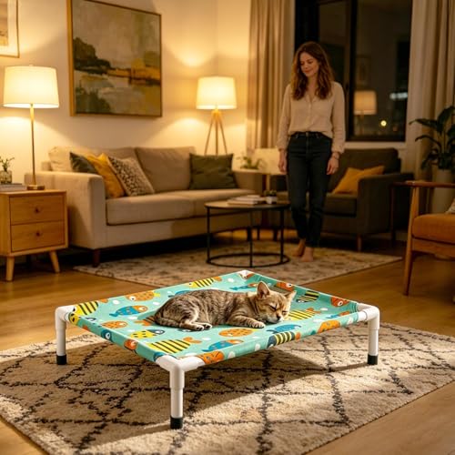 Cama perro elevada transpirable portátil hamaca de mascotas verano 7