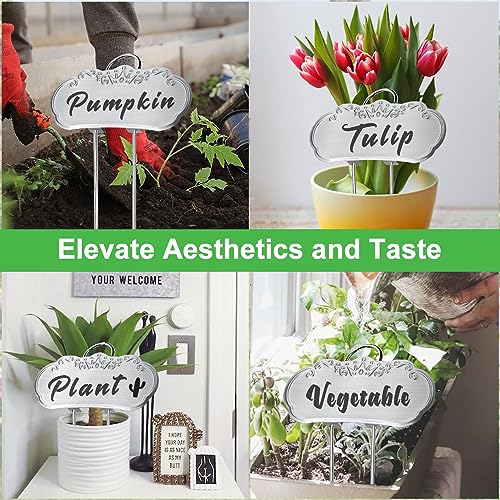 Metal Plant Labels,Tall Outdoor Garden Markers for Flower, Fruit and Vegetable, 304 Stainless Steel Weatherproof Signs (25 Packs, 4" x 1.9", Silver)