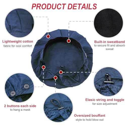Image of Bouffant Caps with Button and Sweatband, Adjustable Scrub Caps for Women Men, One Size Multi Color