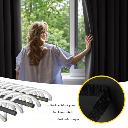 Image of MIULEE Black Blackout Bedroom Curtains Drapes 96 Inch Long 52 inchx96 inch | Grommet Top, Room Darkening Window Drapes, Privacy Protection, Thermal Insulated, Heat Blocking, Light Blocking