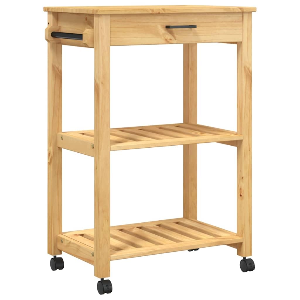 vidaXL Küchenwagen, Servierwagen mit viel Stauraum, Beistellwagen für Küche Wohnzimmer Badezimmer, Trolley Küche Küchenregal Gemüsewagen, Massivholz Kiefer