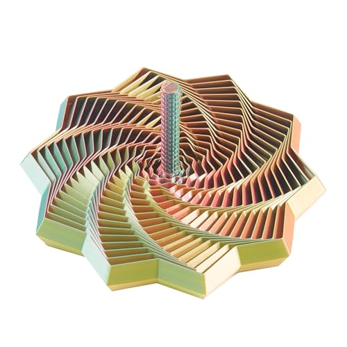 Image of 3D Printed Expanded Sensory Star with Handle, Custom Dual /Tri /Quad-Color Printing,Dual Motion Hypnotic Spiral for ADHD Focus & Stress Relief,Office Desktop Fidget Toy (Red-Gold-Green, M-19 Rings)