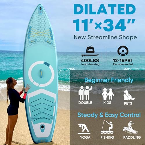 Image of Inflatable Paddle Board, Stand Up Paddle Board | Stable Design with Non-Slip Comfort Deck, Portable Travel Paddle Board