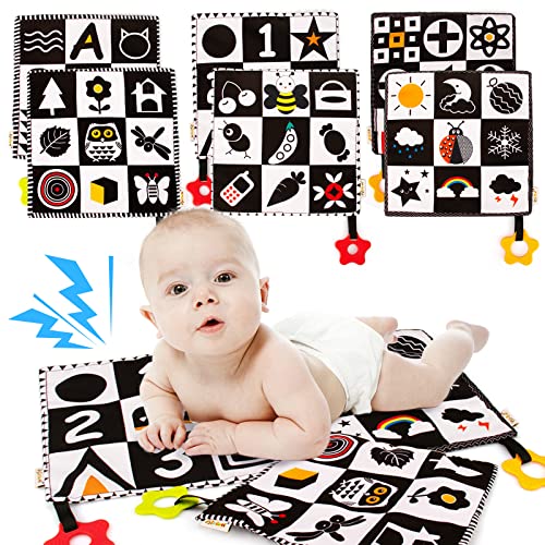 Image of Tummy Time Play Mat, High Contrast Baby Toys,Black and White Activity Mat with Teether for Babies 0+ Months,0+Months Infant Early Educational Crinkle Toys,Baby Boy Sensory Learning Toys - Pack of 3