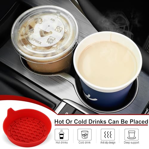 Image of SINGARO Car Cup Holder Coaster, Silicone Cup Holder Insert, Universal Non-Slip Cup Holders, Car Accessories Interior for Women and Man 4 Pack Red