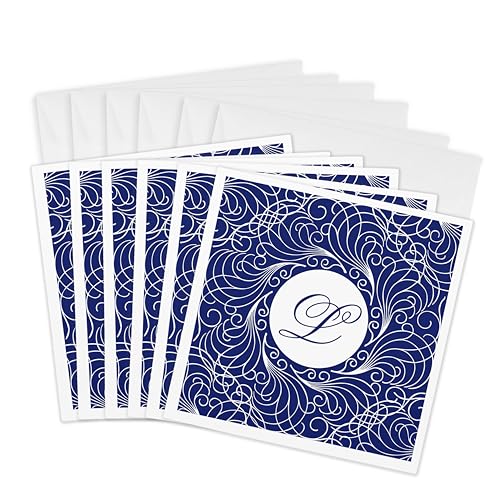 Cartes de vœux lettre L monogramme bleu et blanc 3dRose 6 pièces