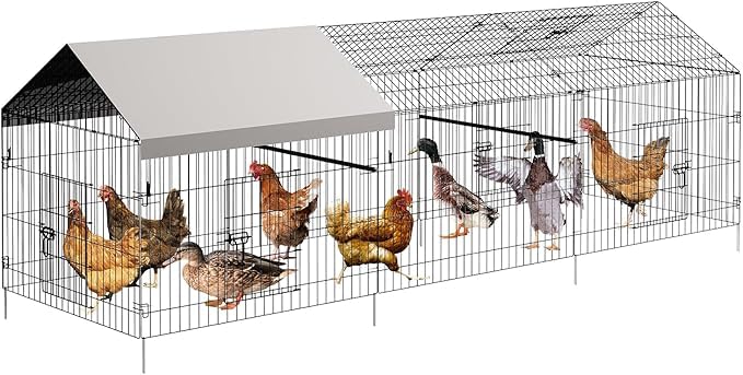 Gallinero de metal, 329 x 100 x 100 cm, gallinero para patio con cubierta impermeable, gallinero portátil al aire libre con 4 puertas, 1 ventana, gallinero para animales pequeños, pato, conejo, pollo