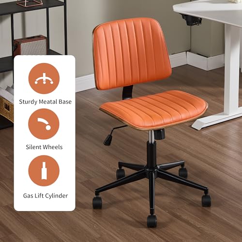 Image of Armless Rolling Office Desk Chair, Adjustable Height Computer Chair, Orange