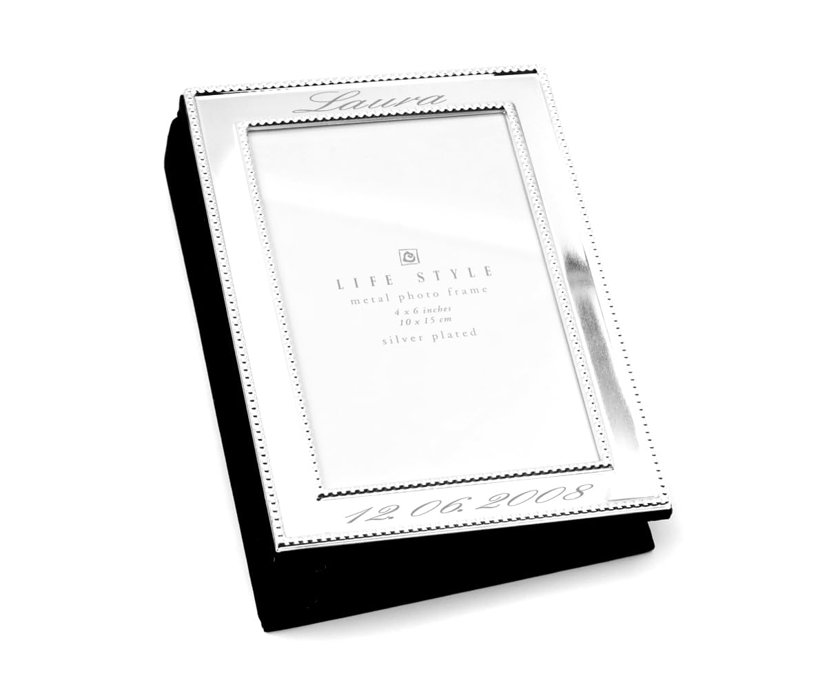 Designerski album fotograficzny do wkładania 100 zdjęć z ramką na zdjęcia z perłami, 10 x 15 cm, srebrny album na zdjęcia ślubne, z grawerunkiem na życzenie (możliwość spersonalizowania do