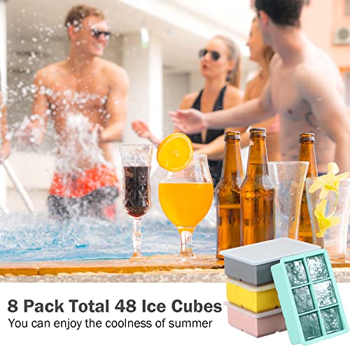 8 Pcs Large Ice Cube Molds Silicone Ice Cube Trays With Lid Easy Release Big Ice Cube Molds For Whiskey Cocktail Drinks Freezer, 4 Colors #TOP6
