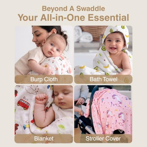 Image of DOTMOM Pure Organic Bamboo Swaddle Wrap Softer Than Cotton Muslin Swaddlers for Newborn Baby Receiving Blanket & Wrappers | Baby Towel Gift Pack for Newborn Babies 120X120 CM, 0-18 Months, Pack of 3