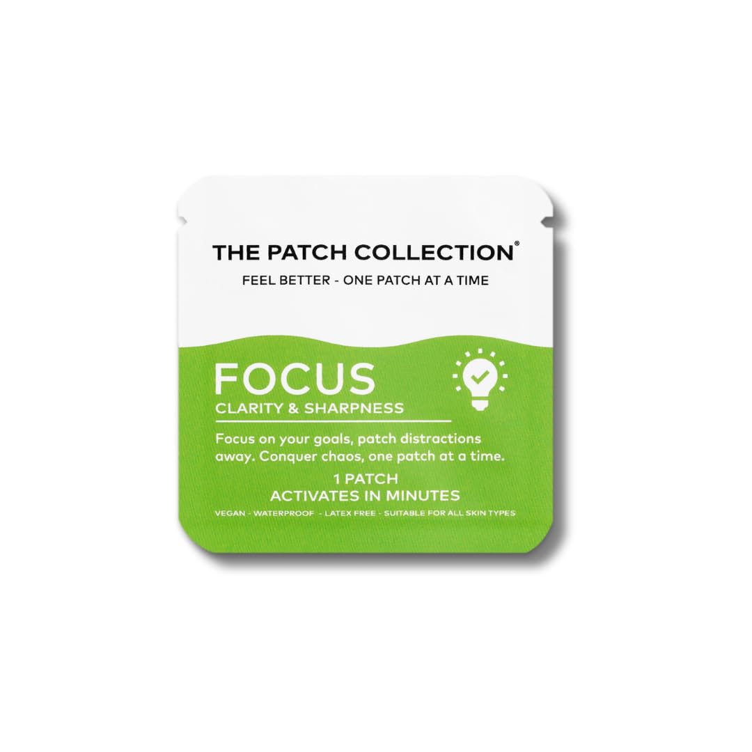 The Patch Collection® - Ultimate Focus & Clarity Patch for Improved Brain Function, Sharpness, Memory | Ginkgo Biloba, Green Tea, B-Vitamins, Magnesium | 8 Hour Focus | Vegan & Latex Free (Pack of 1)