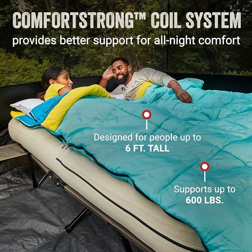 Image of Coleman Queen-Size Airbed Cot Combination, Folding Air Mattress with Steel Frame & Side Table, Battery Pump Included, Great for Camping, Lounging, Elevated Sleeping, Guests, & More
