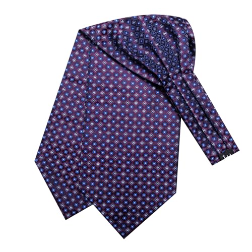 Image of Hi-Tie Silk Ascot for Men Self Tie Men's Cravat and Flower Lapel Pin Handkerchief Cufflinks Set for Wedding Party