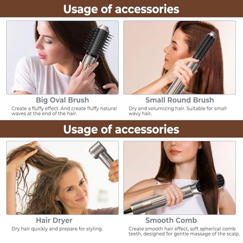 Image of Hair Dryer Brush 6 in 1, Blow Dryer Brush Set with Air Curler Wrap Hair Styler, Negative Ionic Blow Dry Brush, Detachable Hair Tool for Curling, Volumizer,Straightener,Drying
