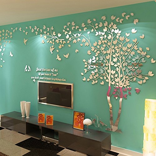 JYSPORT Stickers Muraux Arbre 3D Stickers Muraux TV Autocollants 3d Stickers Muraux 3d Plantes Stickers Muraux Décoration Mural Salon (XL, Silver right)
