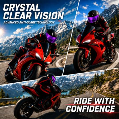 Image of PSLER Shatterproof Helmet Visor for Strada 2 Strada 3 FF801,Deep Purple | Impact-Resistant ,UV400 Protection, Motorcycle Tinted Face Shield for Strada 2 Strada 3 FF801 FF397,Visor Replacement
