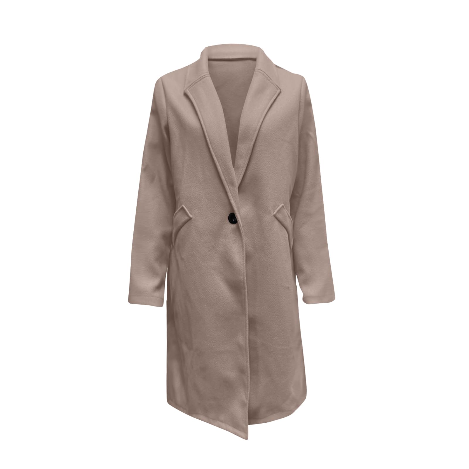 Generisch Wollmantel Damen Winter Mantel Elegant Wintermantel Lang Revers Jacke Langarm Damen-Mäntel Warm Trenchcoat Mit Knöpfen Übergangsjacken Einfarbig Winterjacke Frauen Mit Taschen Wolljacke