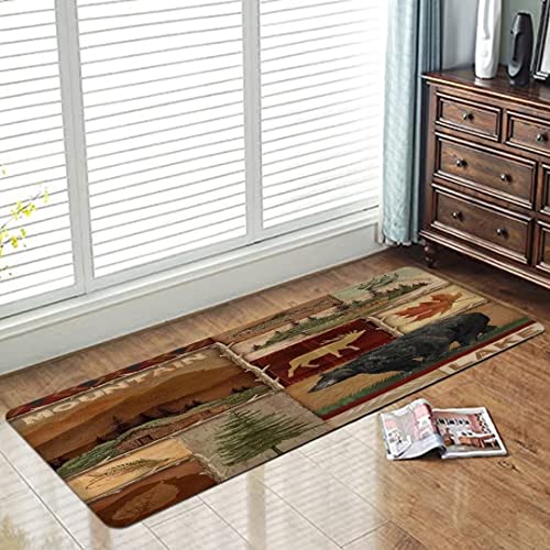 Rustic Cabin Wildlife Kitchen Rug Maple Leaf Bear Moose Deer Country Comfort Standing Mat Farmhouse Floor Mats Washable Cushioned Doormat Anti Fatigue Non-Slip Kitchen Runner Rugs Bedroom Area Carpet #TOP1