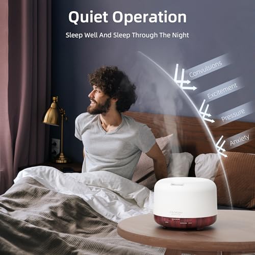 Image of ASAKUKI Essential Oil Diffuser for Home, 500ML Aromatherapy Humidifier | with Remote Control, 7 Color LED Lights, Quiet Cool Mist Diffuser for Bedroom, Living Room, Office (Reddish-Brown)
