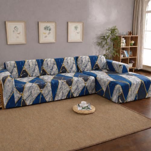 Image of Gifts Island Premium 160GSM Super Soft Colorfull Marble Stretchable Sofa Cover L Shape 6 Seater Fully Covered | Suitable for Both Left and Right Side Chaise Sofa (Colorfull Marble, 3+3 Seater)