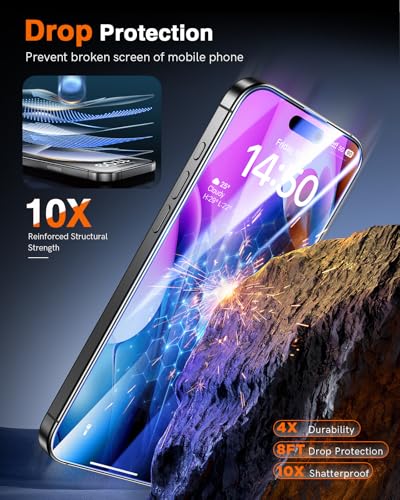 Image of LK 3 Pack for iPhone 15 Pro Screen Protector [Auto-Dusting 0 Bubble] Military Grade Shatterproof, Full Coverage HD Ultra Tempered Glass Screen Protector for 15 Pro [One-Pull Install] Anti-Scratch