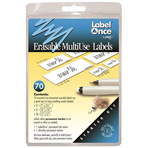 Jokari 47802 - Etiqueta Once Borrable Kit de Inicio de Etiquetas Multiusos con 70 Etiquetas, Goma de borrar y bolígrafo Cover