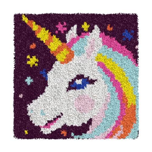 Image of Numptain Latch Hook Kits for Adults,DIY Rug Crafts Unicorn Pattern Color Printed Canvas,Latch Hook Kits for Beginners Handmade Needlework Crafts Home Decoration,12 inchx12 inch NT21