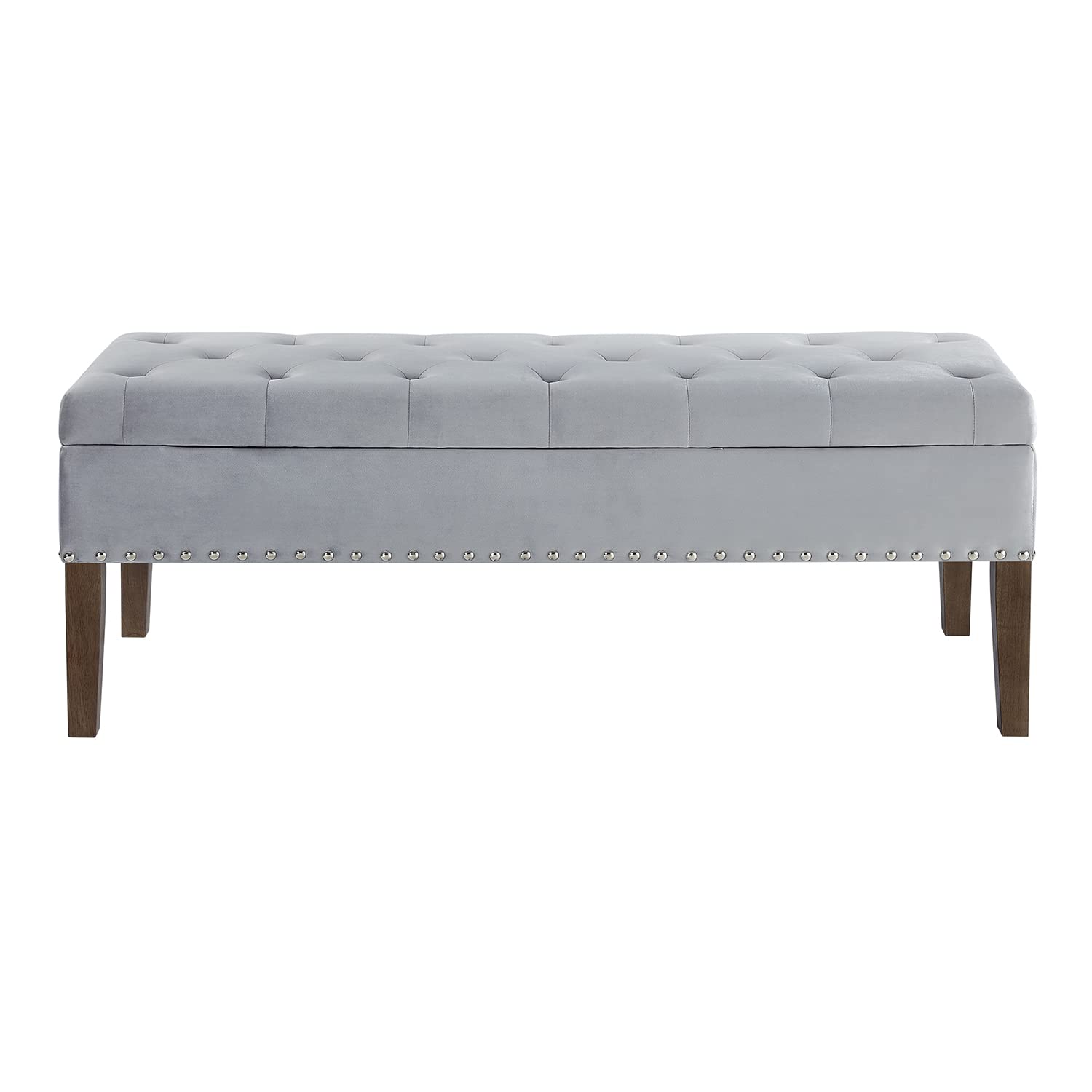 24KF Velvet Modern Upholstered Tufted Button Storage Bench with Studded Nails for Living Room 5076-Gray