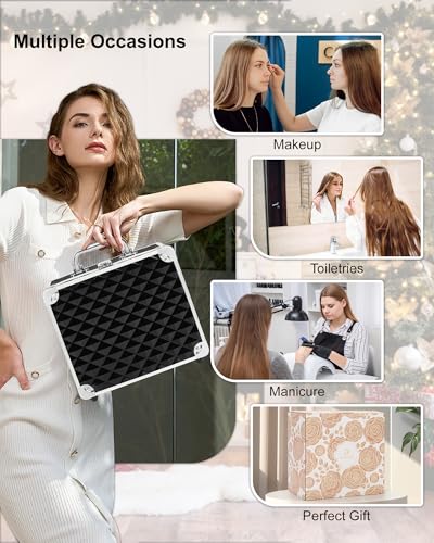 Image of Relavel Makeup Bag with LED Mirror, Makeup Box Travel Train Case with Rechargeable Lighted Mirror, Cosmetic Brush Organizer Storage for Makeup Artists Gifts for Women and Girls (Black Quilted, Small)