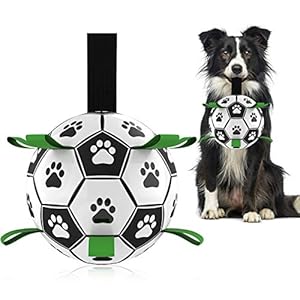 HETOO Hundespielzeug Ball, Hundefußball mit Griff, Hundeball unzerstörbar für kleine und mittelgroße Rassen (15cm Durchmesser), Fußball für Hunde, Wasserspielzeug, geeignet für drinnen und draußen