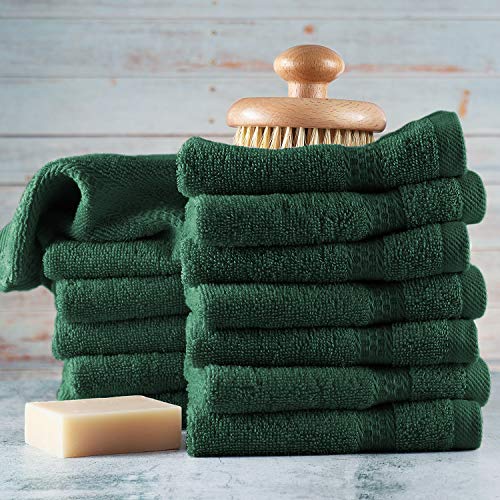 Image of Hearth & Harbor Washcloths 12 Pack - 100% Cotton Washcloth for Body and face, High Absorbent and Soft 13 inchx13 inch Body Wash Cloth, Quick Dry - Hunter Green Washcloths