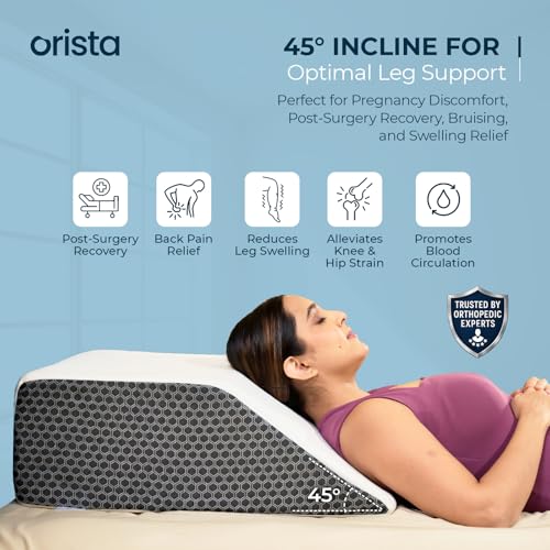 Image of Orista Leg Elevation Pillow I Orthopedic Memory Foam Wedge for Swelling, Pain Relief, Varicose Veins & Post-Surgery Recovery I Supportive Design with Washable Cover & 2-Year Warranty