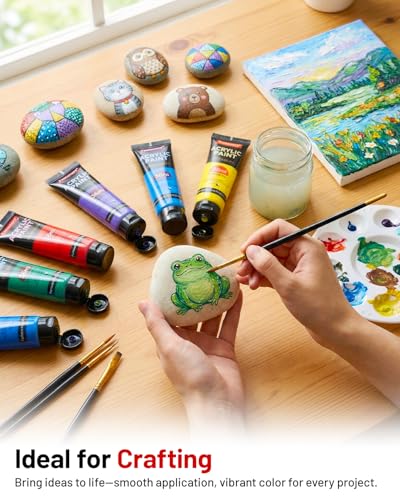 Image of Fantastory 36ml 18 Colors Professional Acrylic Paint Set with 10 Brushes | Designed for Demanding Projects on Canvas, Wood, Stone, and Model Building
