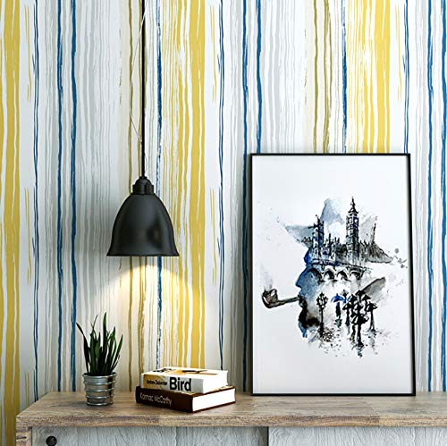 Papier Peint à Rayures Mobiles Bleu-Jaune pour Murs Cover