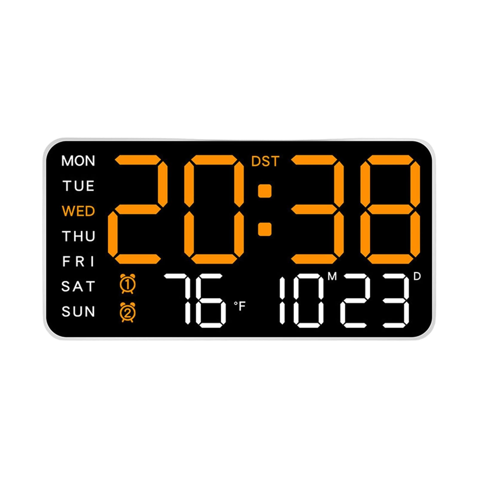 HDOYTXXM Contemporary Electronic Wall Clock with LED Screen Time Date Temperature 2 Alarm 12/24 Hour Format Adjustable Brightness Bedsides Clock