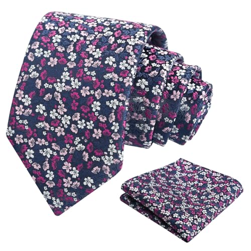 Image of Alizeal Mens 3.15inches Exquisite Floral Tie with Small Flower Printed Pocket Square