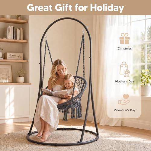 Image of SUNCREAT Indoor Hammock Swing Chair with Stand, Hanging Chair Outdoor with Stand, 330 lbs Capacity, Patented, Grey