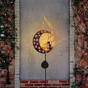 Teresas collections 2pcs fairy moon lights solar for garden decor outside metal yard art lawn ornaments with crackle glass ball angel decorative stake for patio porch decor gifts for grandma mom  urban country home decor