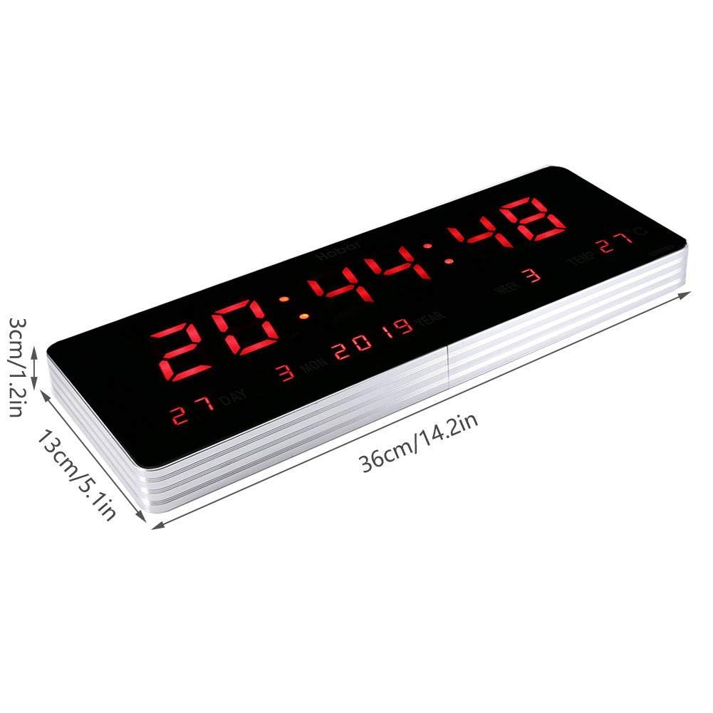 Digitale LED Kalenderuhr, Aluminiumlegierung, 36 x 13 x 3 cm, Wanduhr mit Temperaturanzeige und Wochenanzeige, EU-Stecker, für Büro und Wohnzimmer